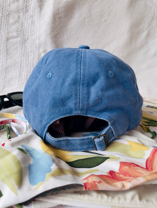 Blue and white embroidered captain cap relaxed fit hat Australia boat 