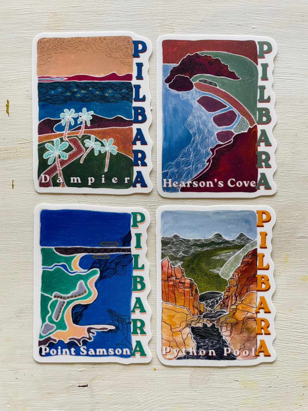 Pilbara Art sticker collection Western Australia Point Samson Dampier Python Pool Hearsons Cove