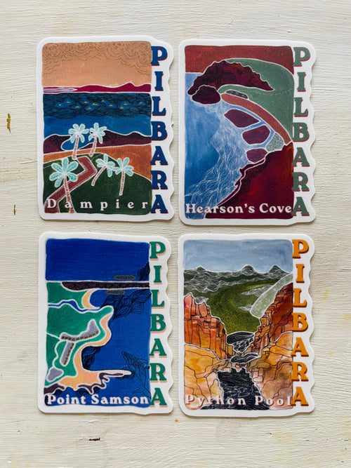 Pilbara Art sticker collection Western Australia Point Samson Dampier Python Pool Hearsons Cove