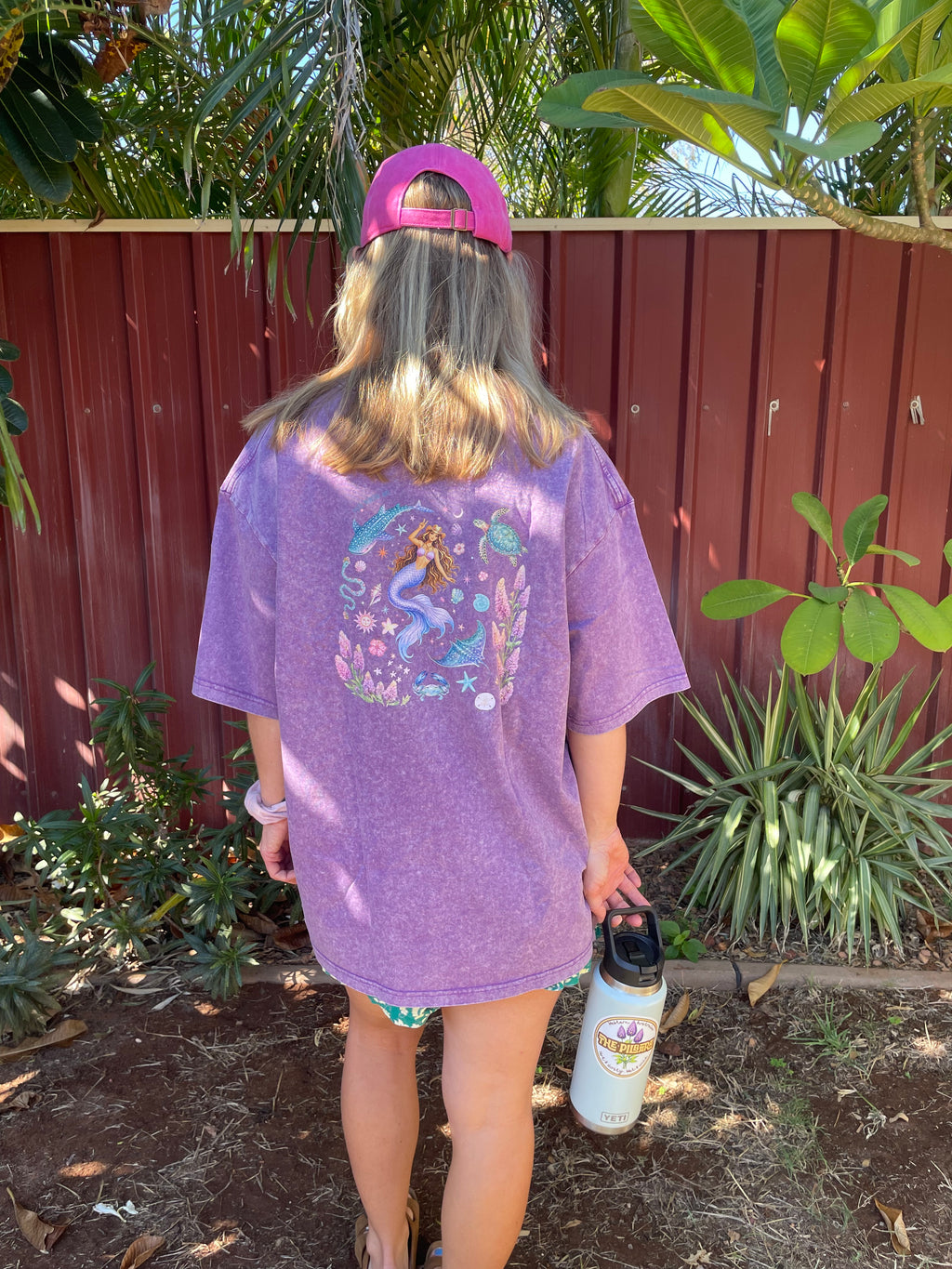 Pilbara Princess Purple Oversized Fade Wash Tshirt cotton Back Acid wash mermaid