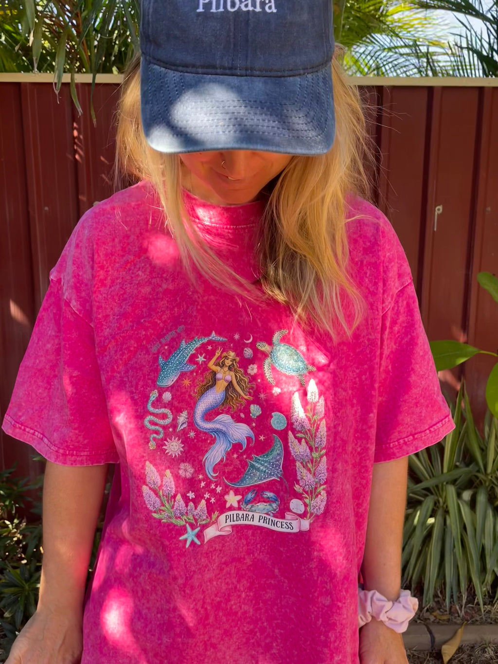 Pilbara Princess Western Australia cotton mermaid Tshirt pink Mulla Mulla whale shark turtle manta ray design