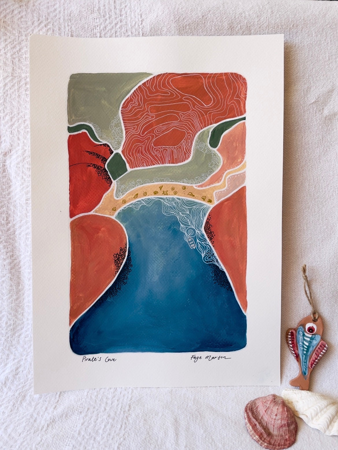 Pirates Cove Dampier Archipelago original artwork Pilbara coastal painting Western Australia Boat fishing