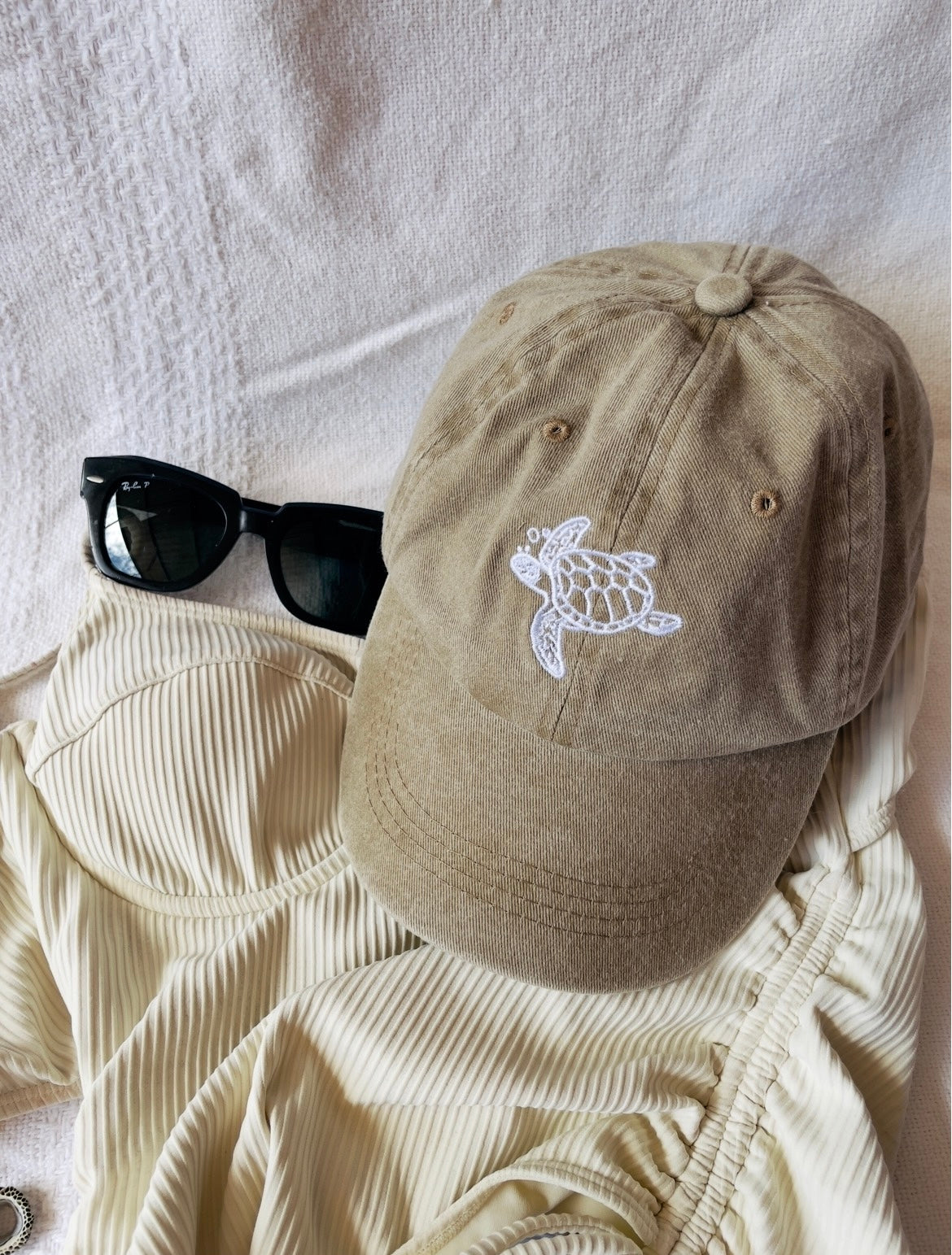 White Turtle embroidered khaki relaxed fit cap