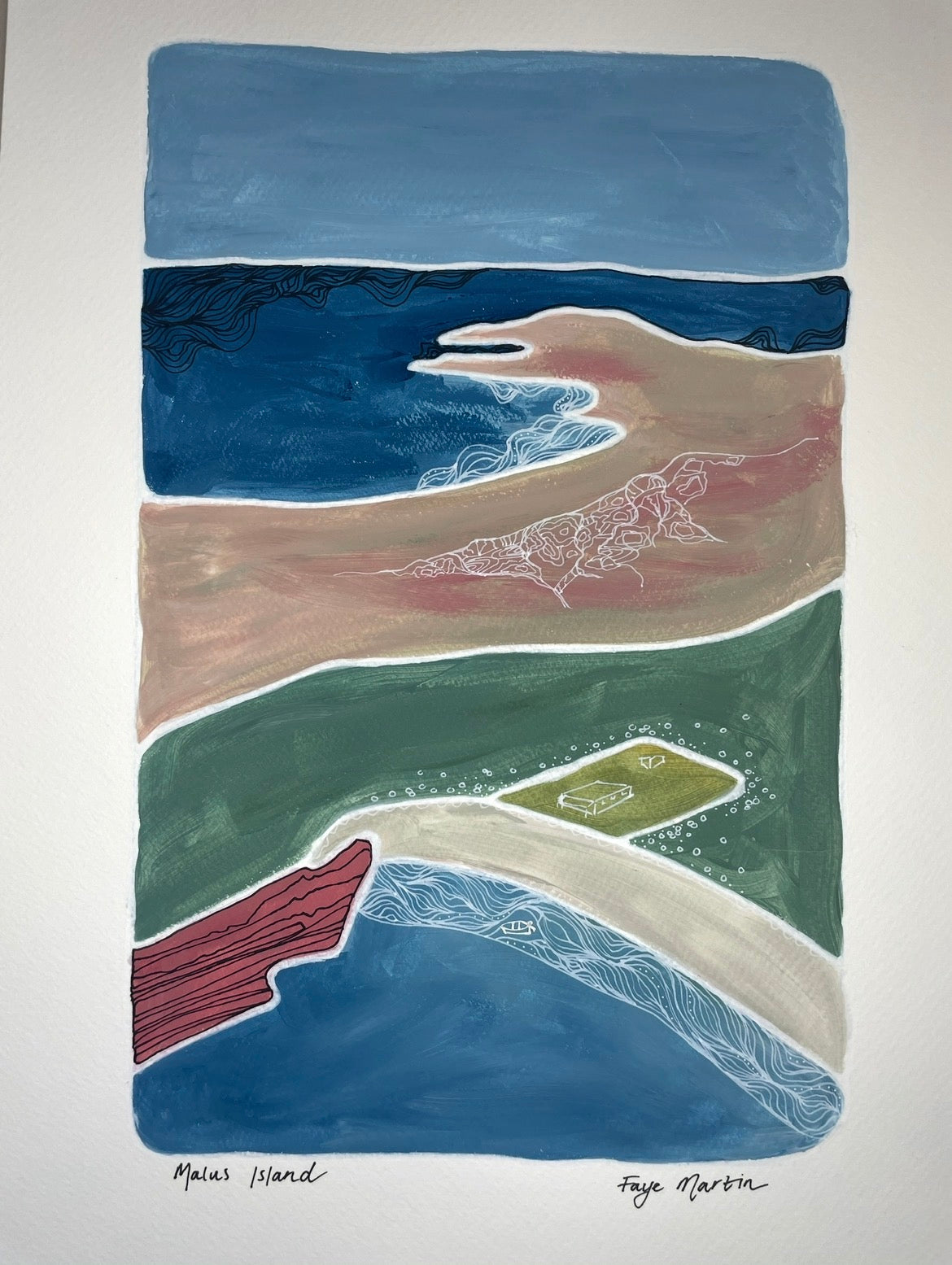 Malus Island Dampier Archipelago original artwork Pilbara coastal painting Western Australia Fishing boat